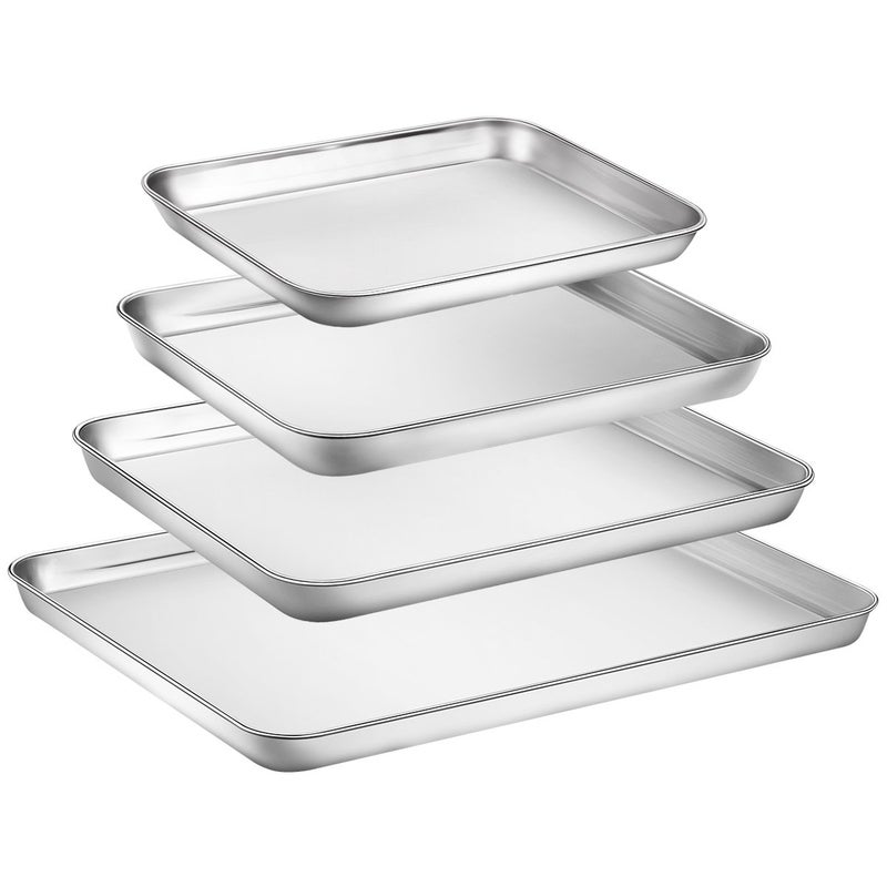 Zacfton Stainless Steel Cookie Sheets for Baking, 4 Pieces Toaster Oven Pans Baking Sheets for Oven, Easy Clean & Non-stick & Dishwasher Safe - Image 1